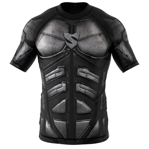 SMMASH Kurzarmes Rashguard für Herren, Funktionsshirt MMA BJJ Kickboxen Thai Box Cross-Training Fitness, Atmungsaktiver T-Shirt, Professionelle Sportbekleidung für Männer mit silbernen Ionen-Fasern